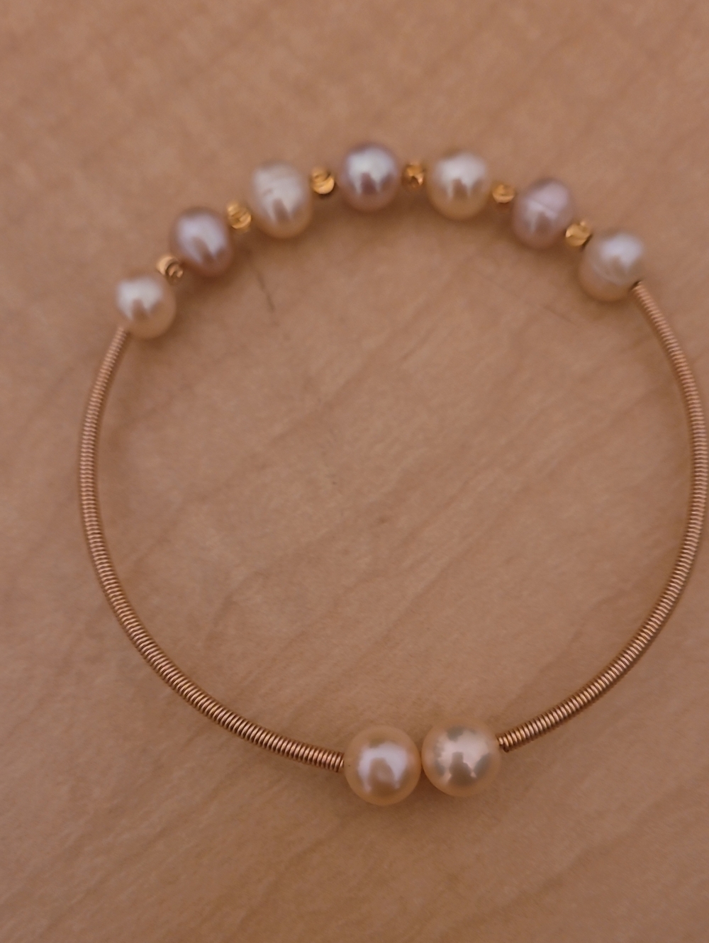 Gold Pearl Open Bangle Bracelet - White Pearls